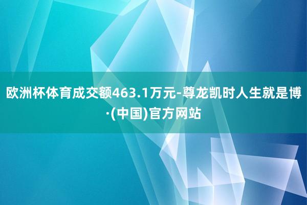 欧洲杯体育成交额463.1万元-尊龙凯时人生就是博·(中国)官方网站
