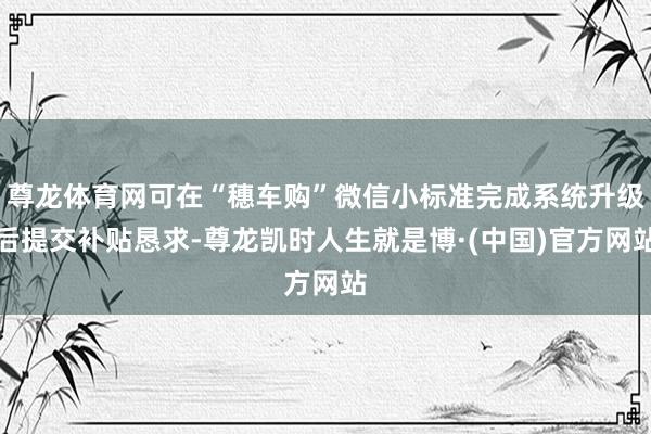尊龙体育网可在“穗车购”微信小标准完成系统升级后提交补贴恳求-尊龙凯时人生就是博·(中国)官方网站